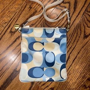 Coach Canvas Crossover Bag, Blue/Cream, Used